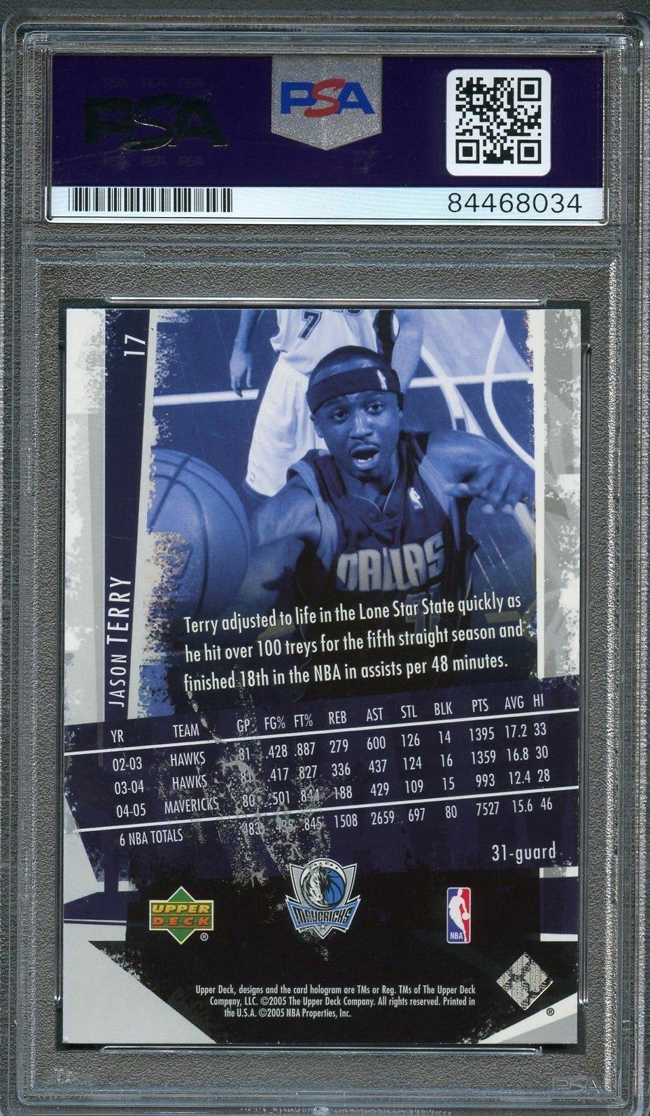 2005-06 Upper Deck Slam #17 Jason Terry Signed Card AUTO PSA Slabbed Mavericks