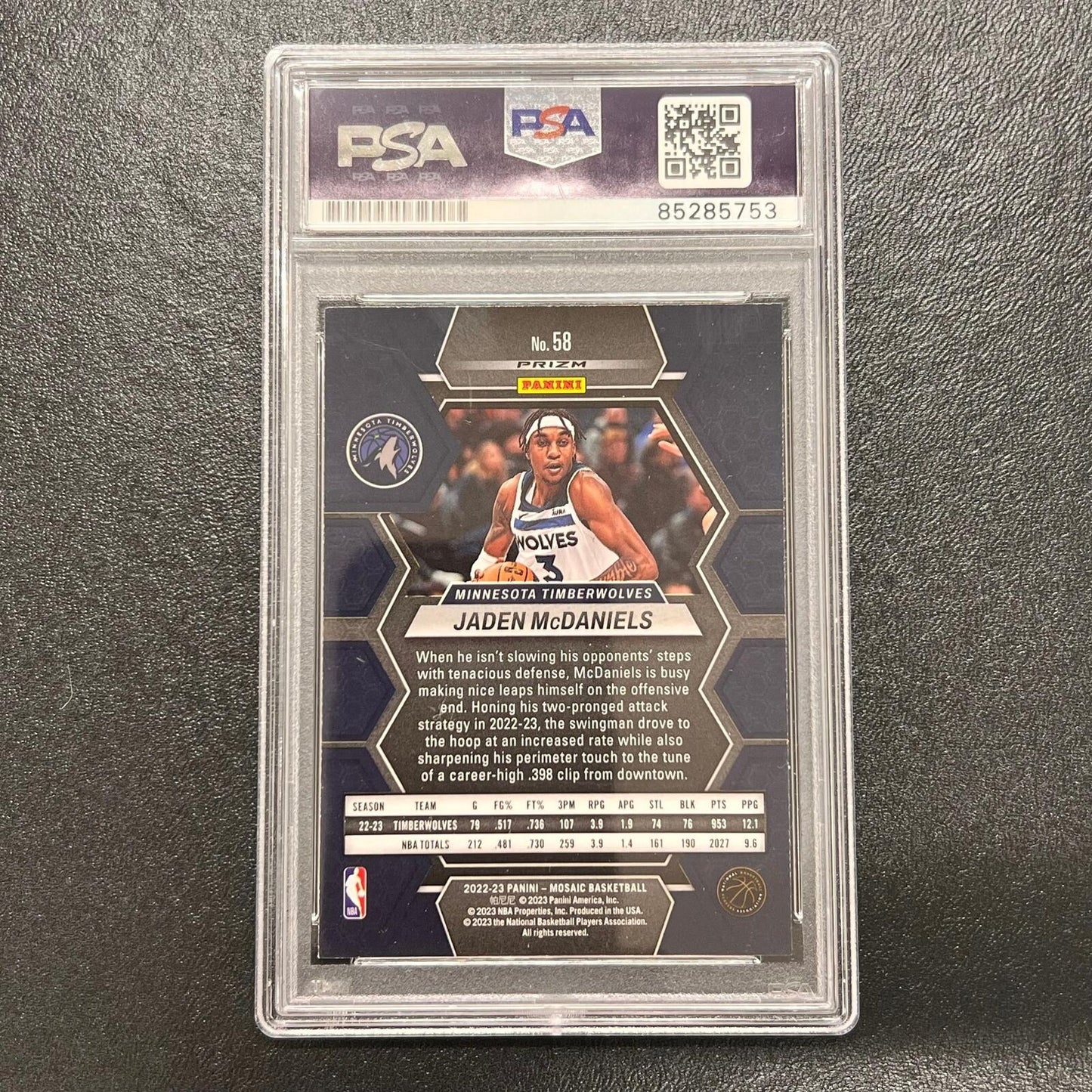 2022-23 Panini Mosaic #58 Jaden McDaniels Signed Card AUTO PSA/DNA Slab Timbe