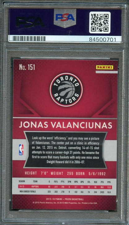 2015-16 PANINI PRIZM #151 Jonas Valanciunas Signed Card AUTO 10 PSA Slabbed Rapt