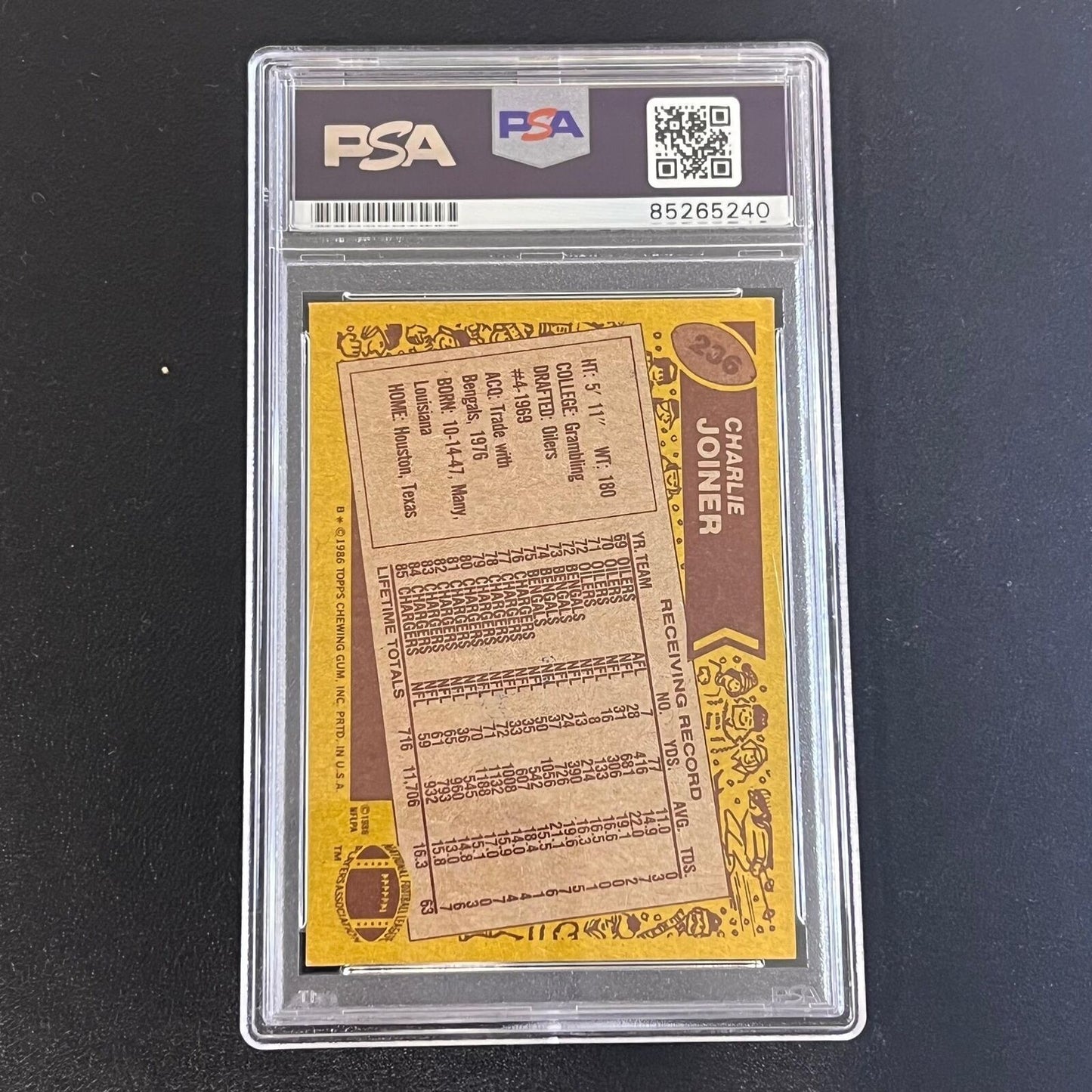 1996 Topps #236 Charlie Joiner Signed Card PSA AUTO Slabbed Chargers