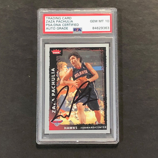 2008-09 Fleer #50 Zaza Pachulia Signed Card AUTO 10 PSA Slabbed Hawks