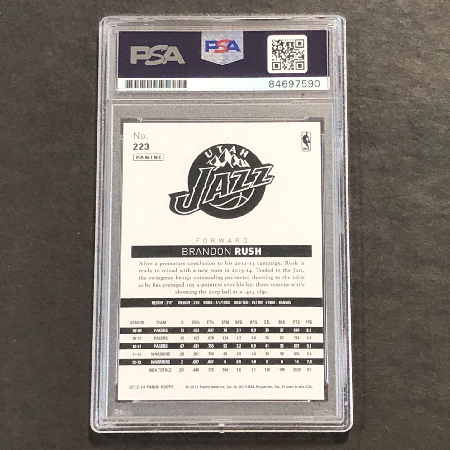 2013-14 NBA Hoops #223 Brandon Rush Signed Card AUTO PSA Slabbed Jazz