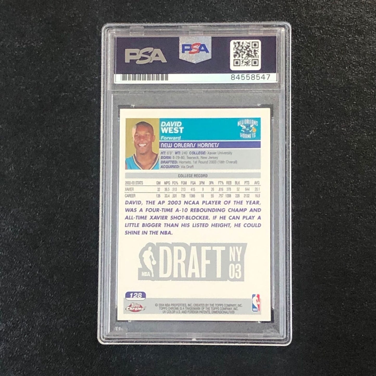 2003-04 Topps Chrome #128 David West Signed Card AUTO PSA Slabbed RC Hornets