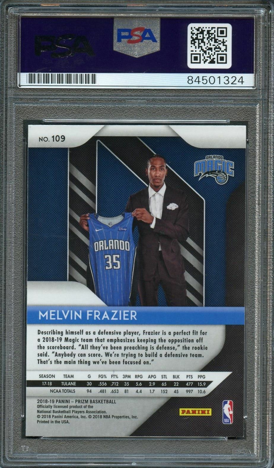 2018-19 PANINI PRIZM #109 Melvin Frazier Signed Card AUTO PSA/DNA Slabbed RC Mag