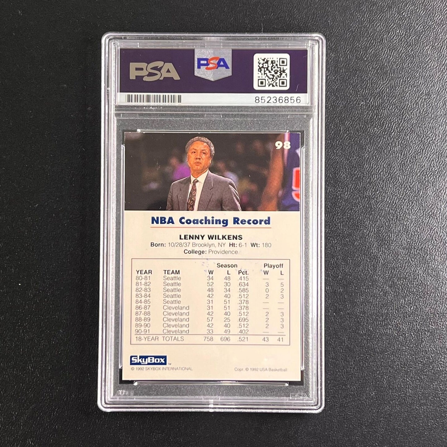 1991 Skybox #98 Lenny Wilkens Signed Card Auto PSA Slabbed USA