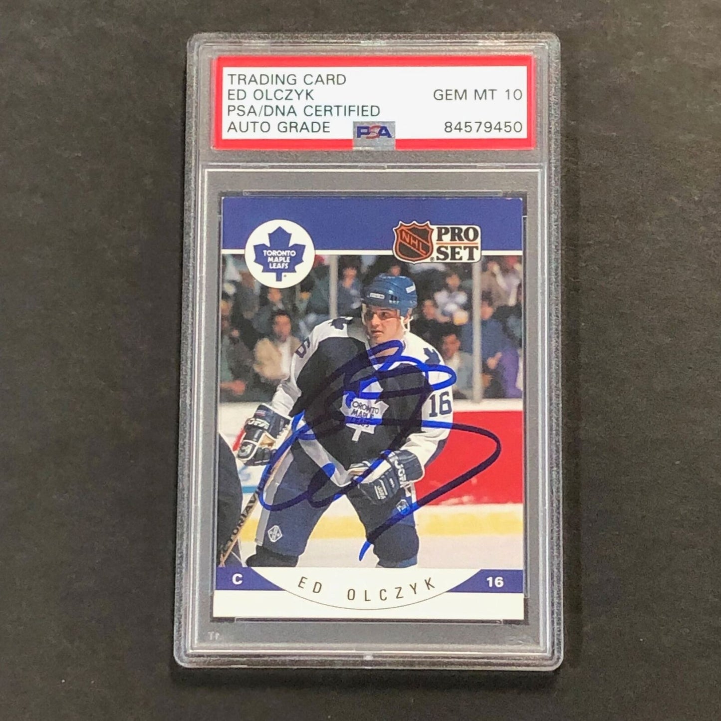 1990-91 Pro Set #286 Ed Olczyk Signed Card AUTO 10 PSA slabbed Maple Leafs