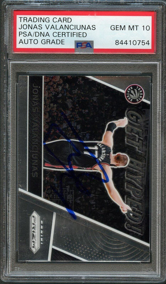 2017-18 Panini Prizm #14 JONAS VALANCIUNAS Signed Card AUTO Grade 10 PSA Slabbed