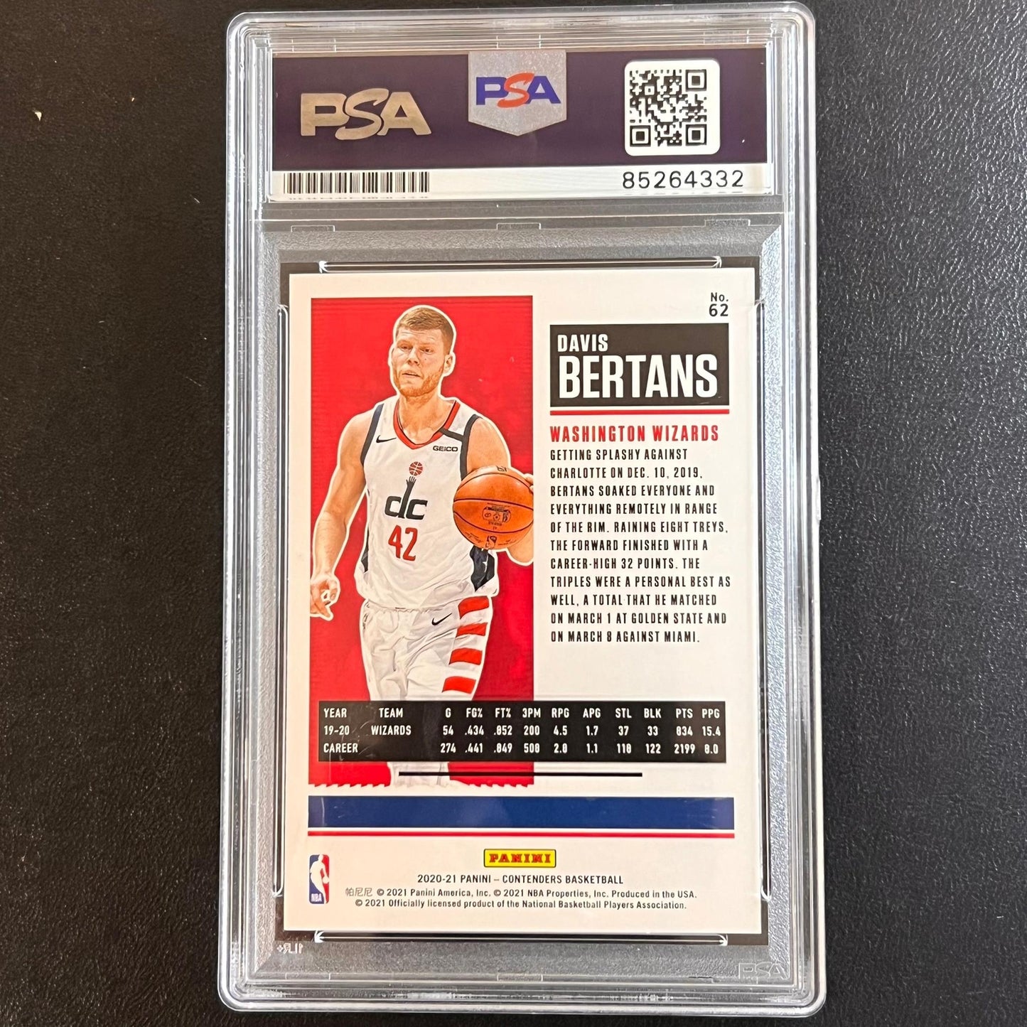 2020-21 Panini Contenders #62 Davis Bertans Signed Card AUTO PSA/DNA Slabbed Wiz