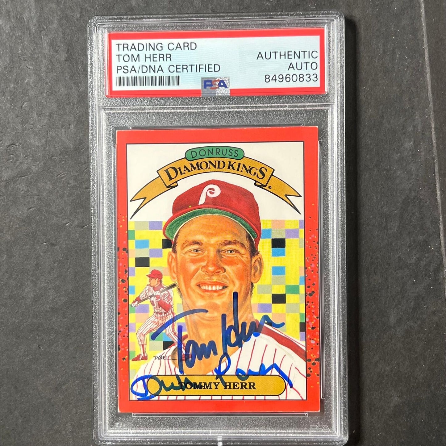 1989 Donruss Diamond Kings #21 Tom Herr Signed Card PSA Slabbed AUTO Phillies