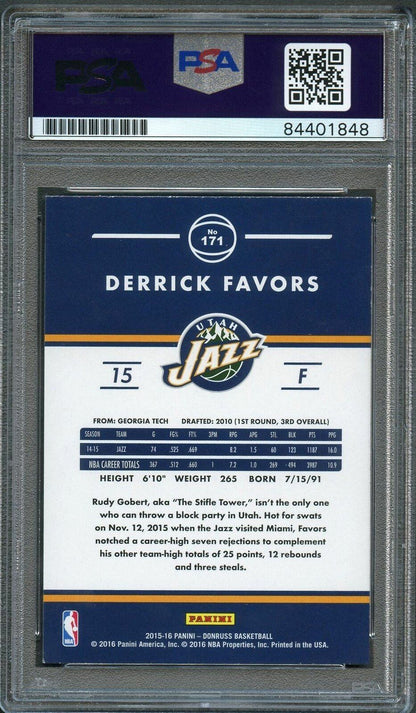 2015-16 Donruss Basketball #171 Derrick Favors Signed Card AUTO PSA Slabbed Jazz