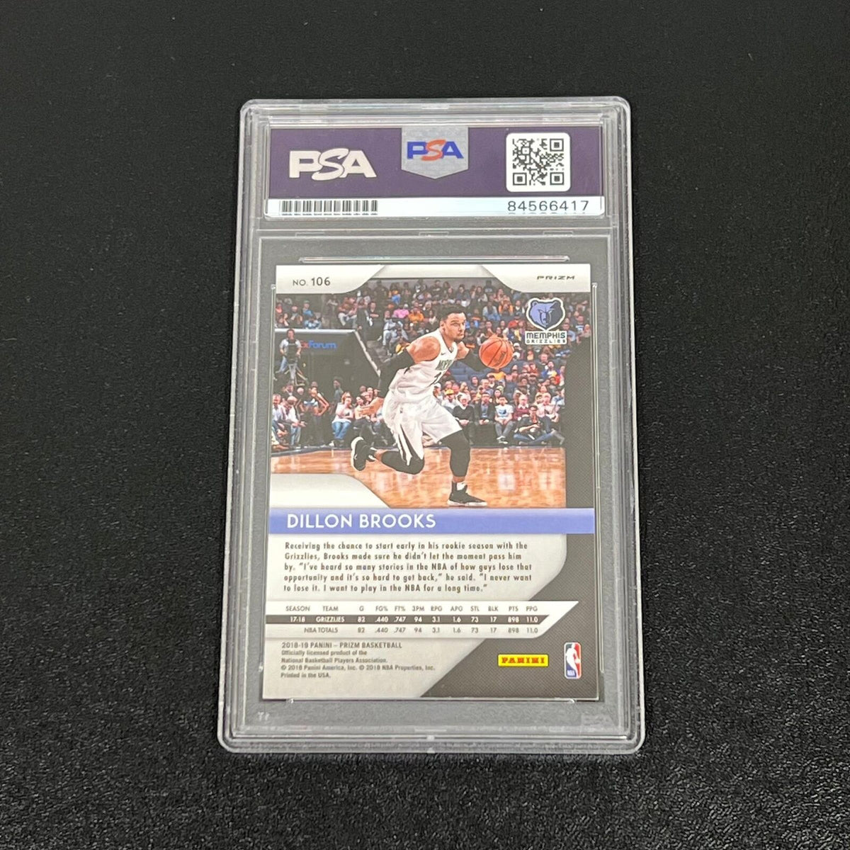 2018-19 Panini Prizm #106 Dillon Brooks Signed Card PSA AUTO 10 Slabbed Memphis