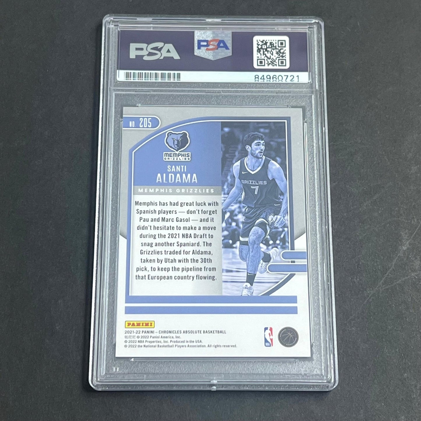 2021-2022 Panini Chronicles Absolute #205 Santi Aldama Signed Card AUTO PSA Slab