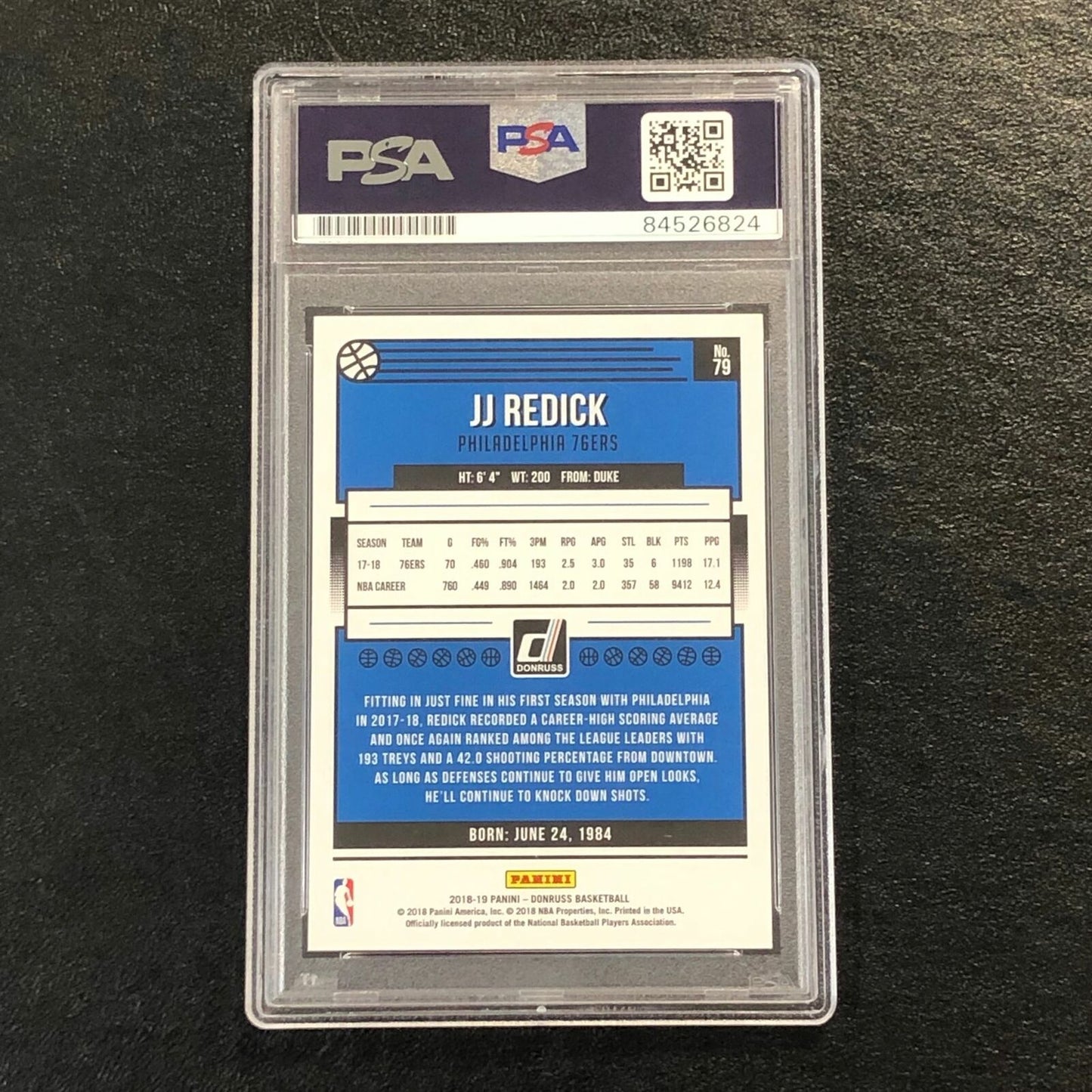 2018-19 Donruss #79 J.J. Redick Signed Card AUTO PSA Slabbed 76ers