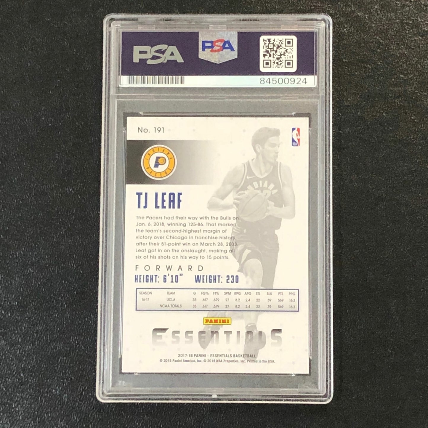 2017-18 Panini Essentials #19 TJ Leaf Signed Card AUTO 10 PSA Slabbed RC Pacers