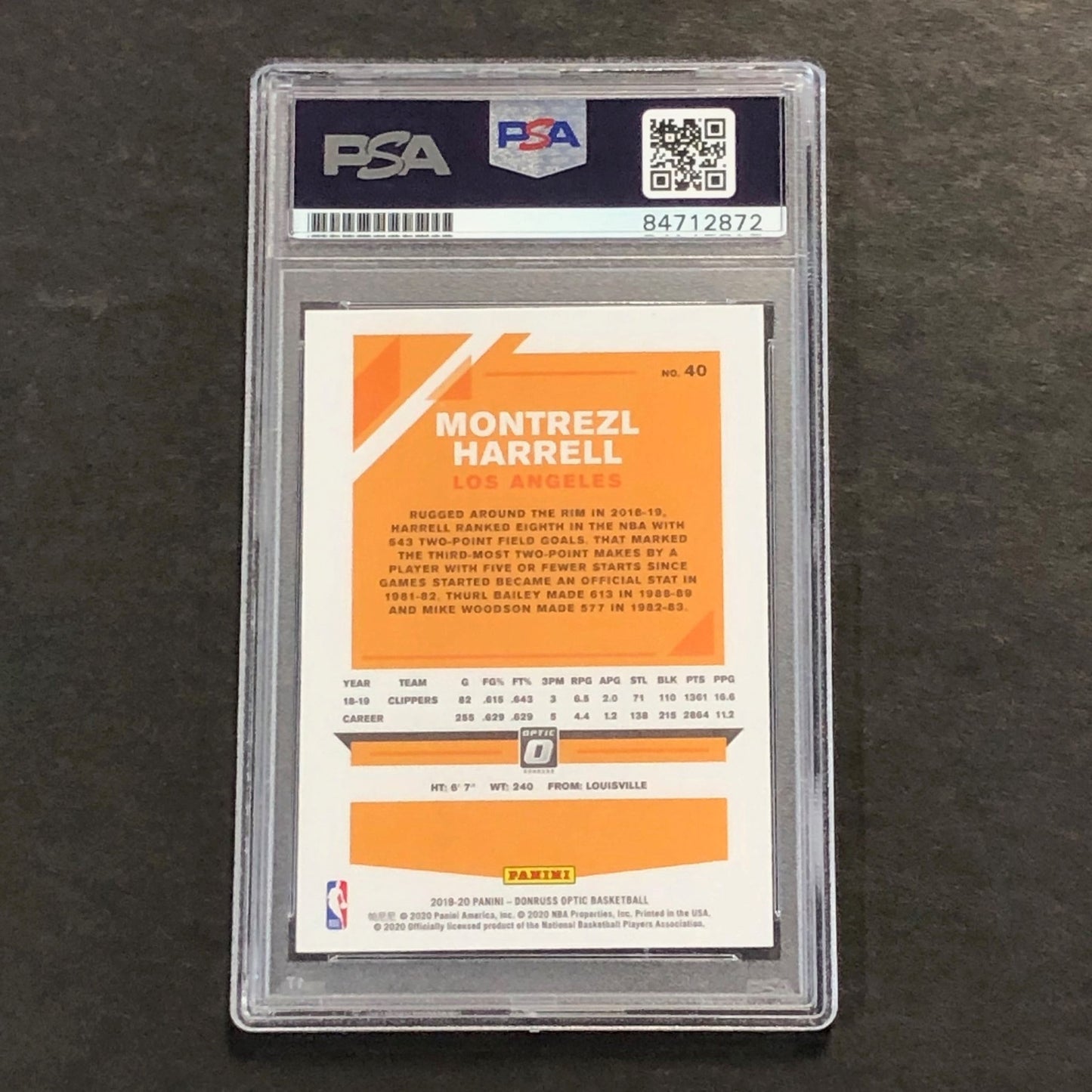2019-20 Optic Panini #40 Montrezl Harrell Signed Card PSA Slabbed Clippers