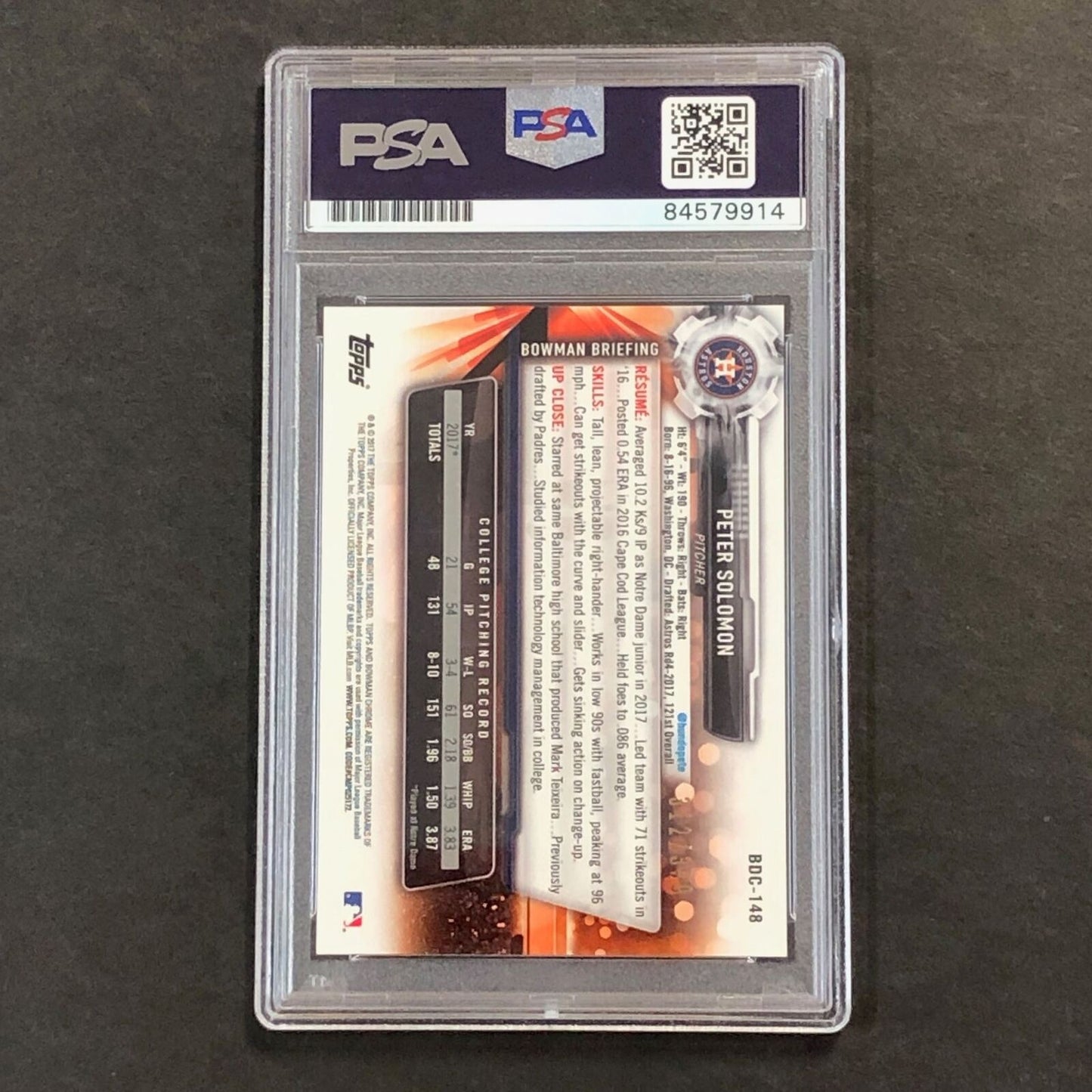 2017 Bowman Draft Chrome #BDC-148 PETER SOLOMON Signed Card PSA/DNA Slabbed Auto