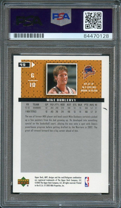 2003-04 Upper Deck MVP #49 Mike Dunleavy Signed Card AUTO PSA Warriors