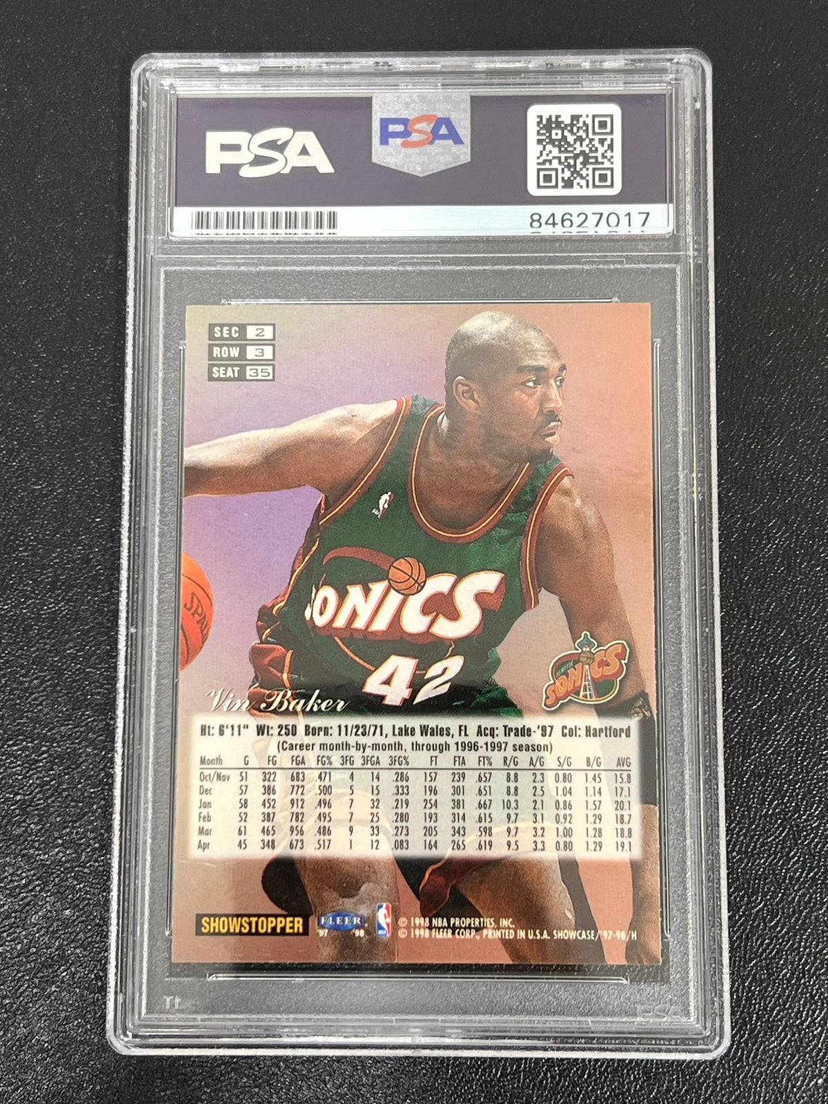 1998 Fleer Flair Showcase Vin Baker Signed Card PSA/DNA Slabbed Seattle Super So