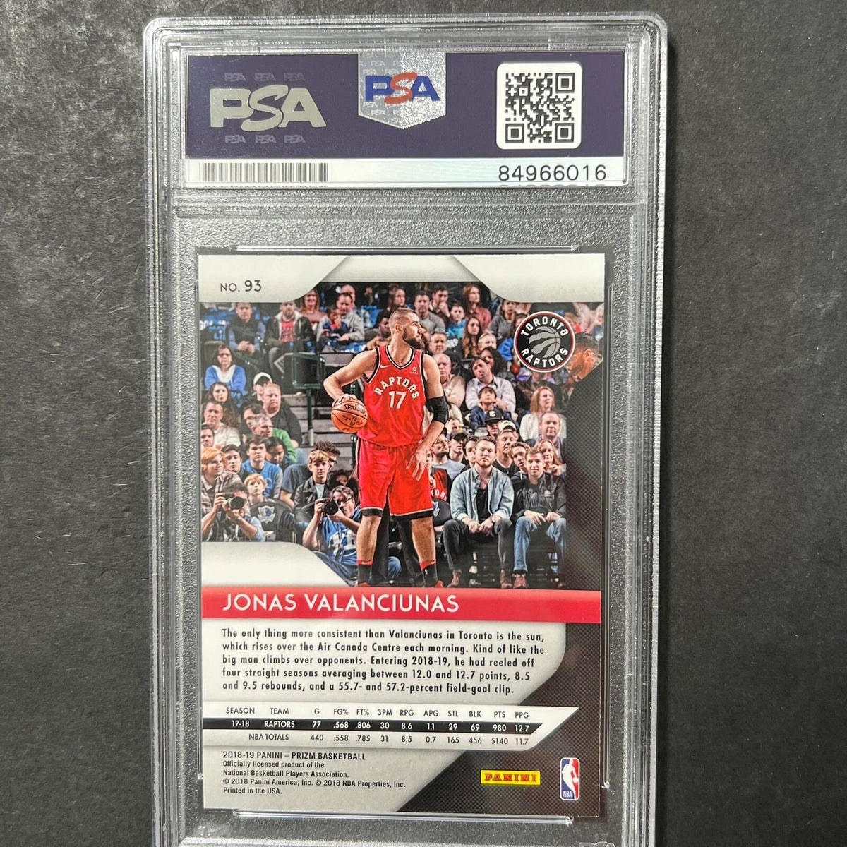 2018-19 Panini Prizm Black #93 Jonas Valanciunas Signed Card AUTO PSA Slabbed To
