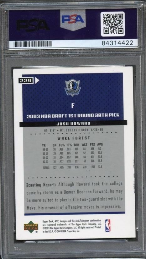 2003-04 Upper Deck MVP #229 Josh Howard Signed Card AUTO PSA/DNA Slabbed