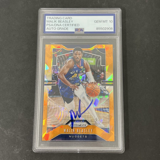 2019-20 Panini Prizm #86 Malik Beasley signed card PSA Auto 10 Nuggets
