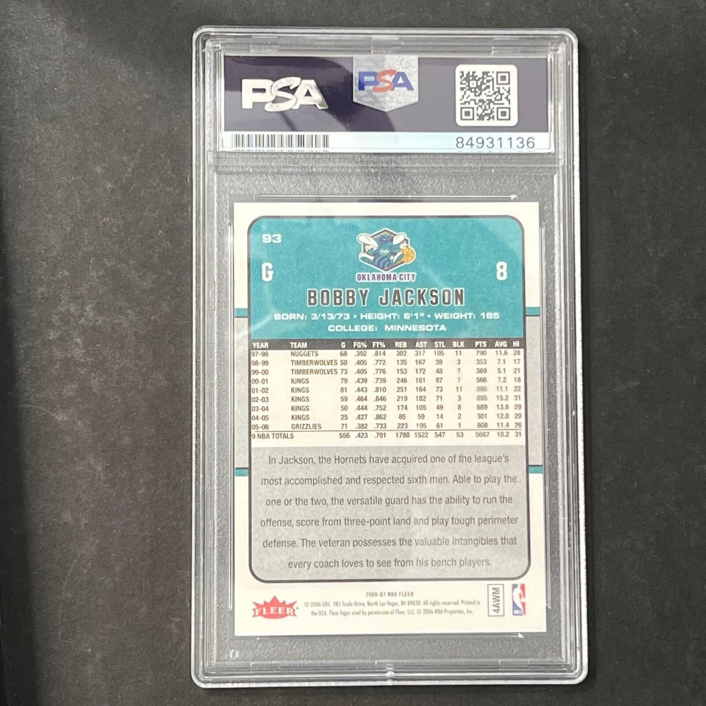 20016-2007 NBA Fleer #83 Bobby Jackson Signed Card AUTO PSA Slabbed Hornets
