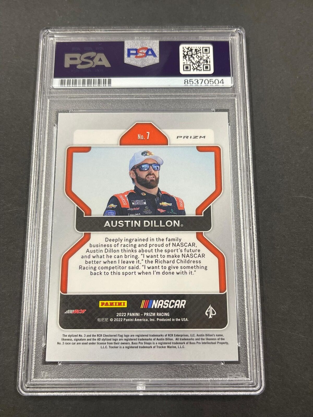 2022 Panini Prizm #7 Austin Dillon Signed Card AUTO PSA/DNA Slabbed Nascar