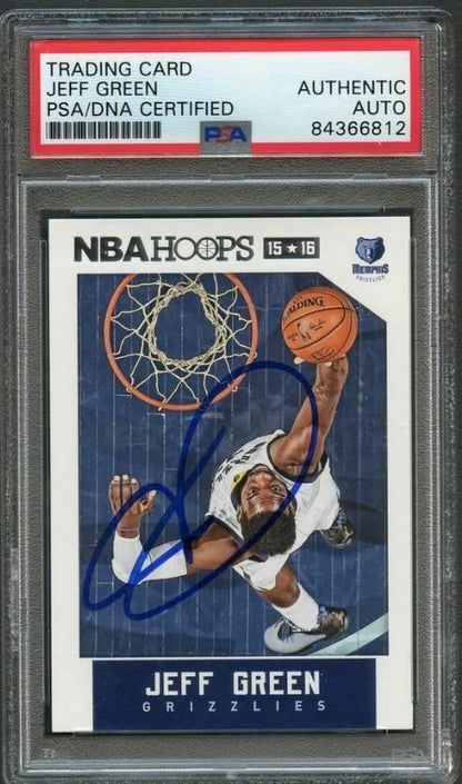 2015-16 NBA Hoops #63 Jeff Green Signed Card AUTO PSA/DNA Slabbed Grizzlies