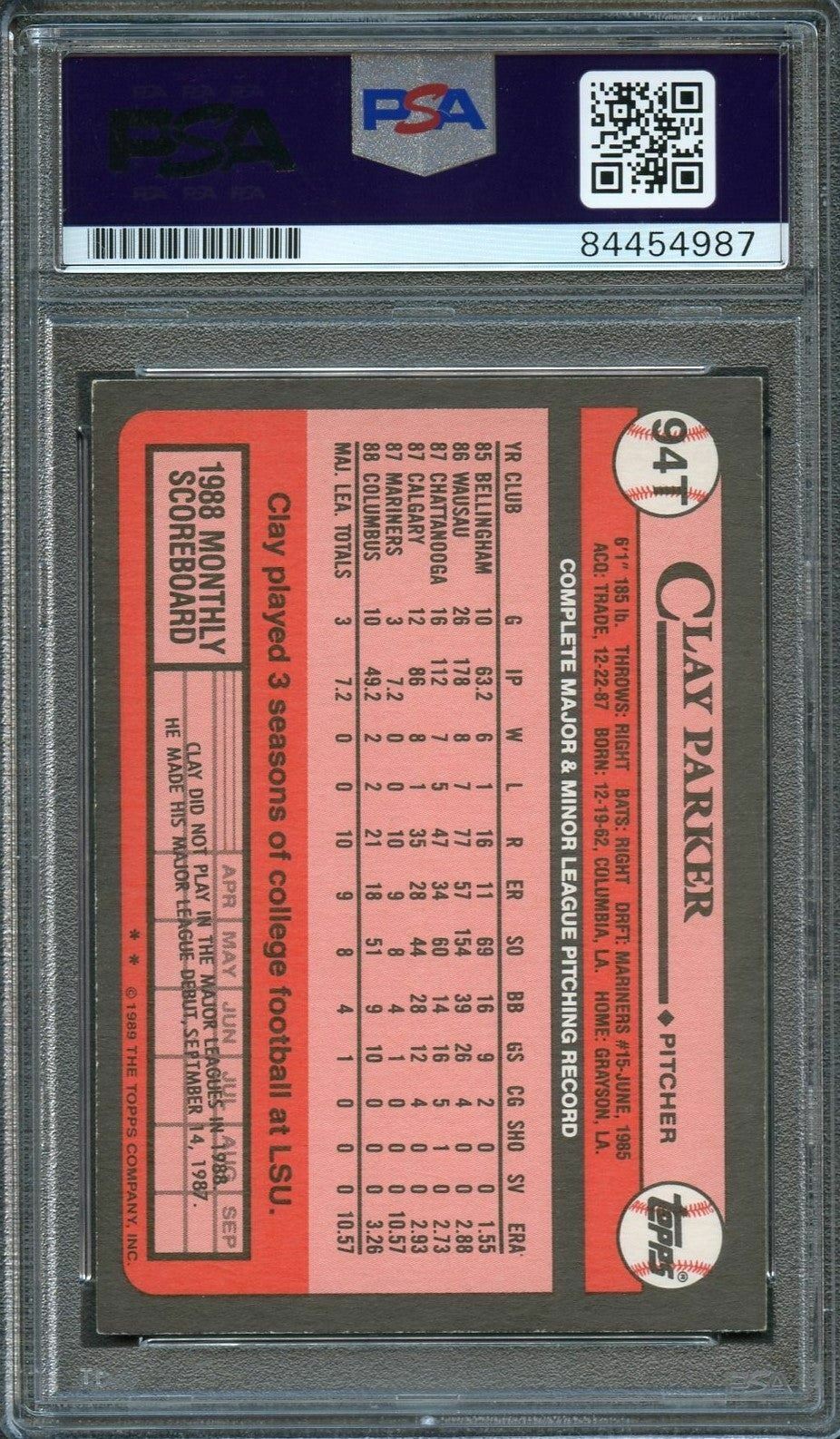 1989 Topps Traded #94T Clay Parker Signed Card PSA Slabbed Auto Yankees