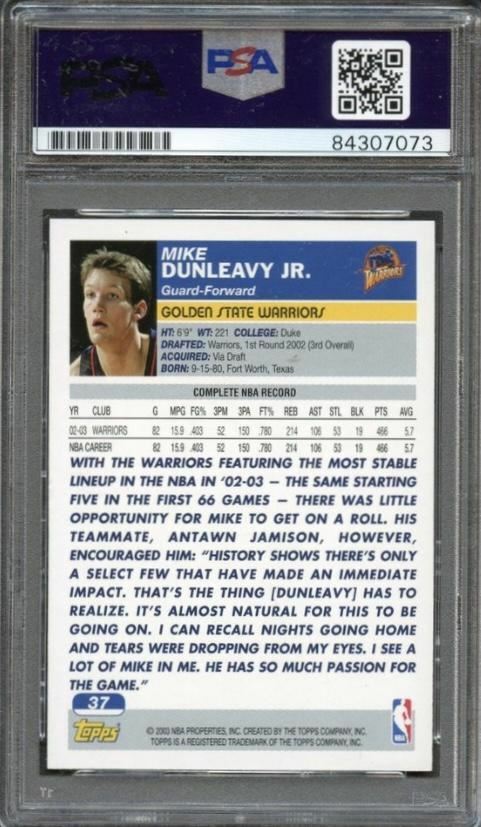 2003-04 Topps #37 Mike Dunleavy Signed Card AUTO PSA Slabbed Warriors