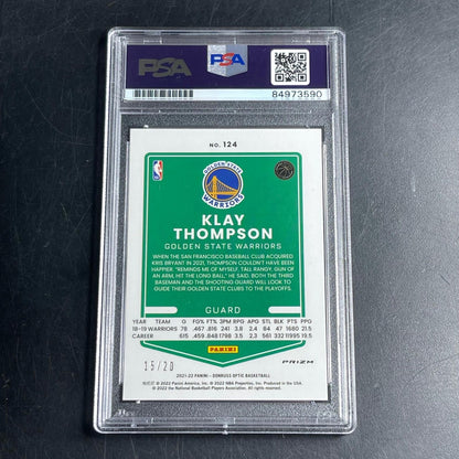 2021-22 Panini-Donruss Optic #124 LE 15/20 Klay Thompson Signed Card AUTO PSA Sl