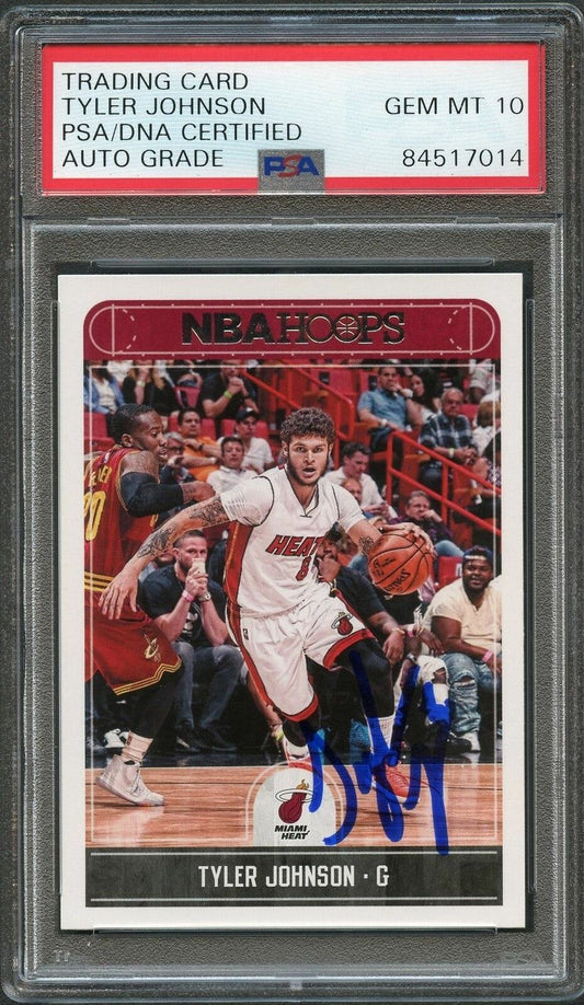 2017-18 NBA Hoops #68 Tyler Johnson Signed Card AUTO 10 PSA Slabbed Heat