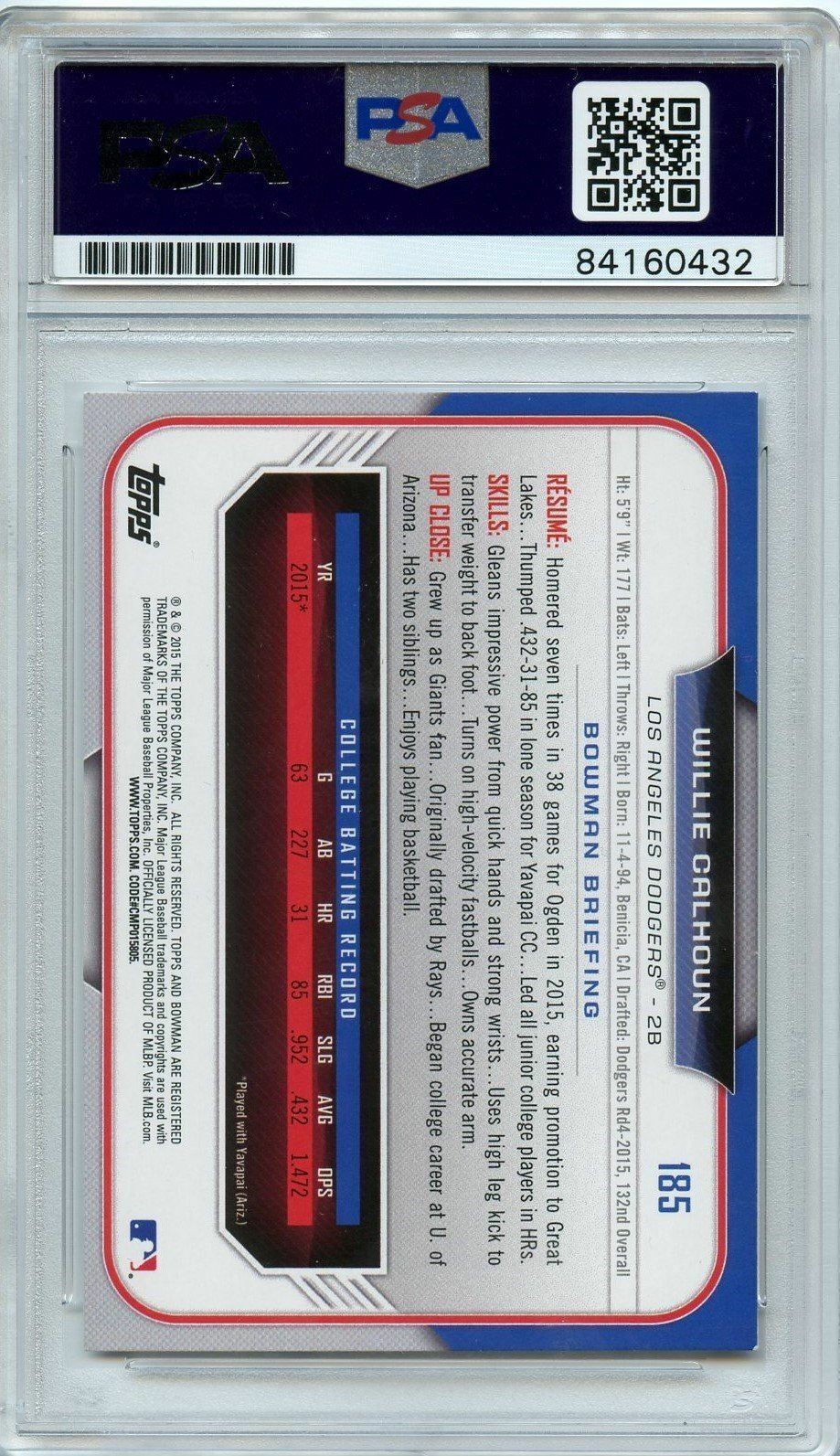 Willie Calhoun Signed 2015 Bowman Card PSA/DNA Slabbed Autographed AUTO