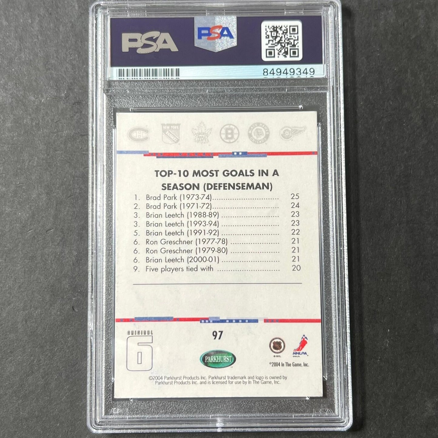 2003-04 Parkhurst Original 6 #97 Brad Park Signed Card AUTO PSA Slabbed Bruins
