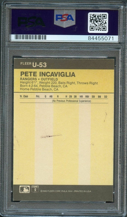 1986 Fleer Update #U-53 Pete Incaviglia Signed Card AUTO PSA Slabbed Rangers