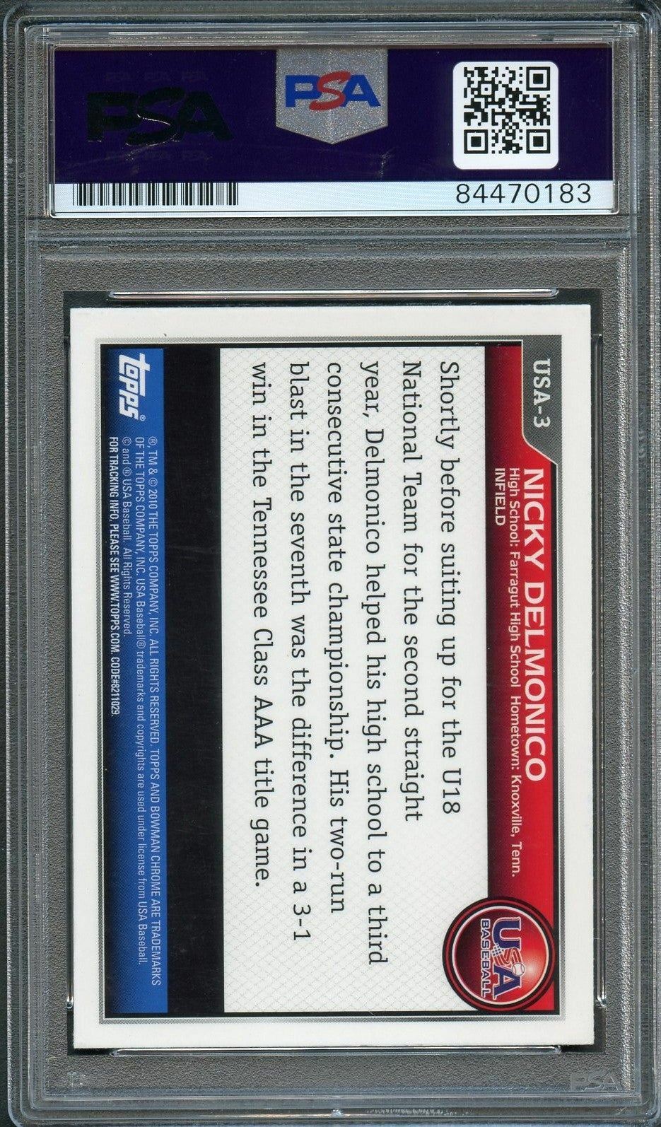 2010 Bowman Chrome #USA-3 Nicky Delmonico Signed Card PSA Slabbed Auto Orioles