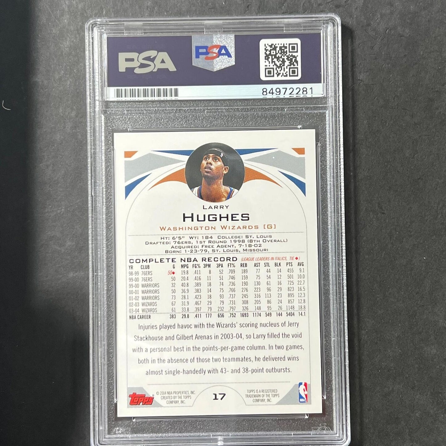 2004-05 Topps #17 Larry Hughes Signed Card AUTO PSA Slabbed Wizards