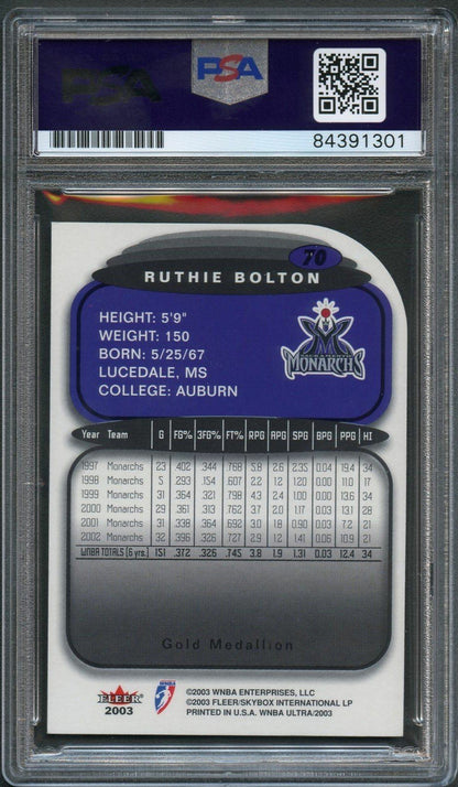 2003 Fleer Ultra WNBA #70 Ruthie Bolton Signed Card AUTO PSA/DNA Slabbed