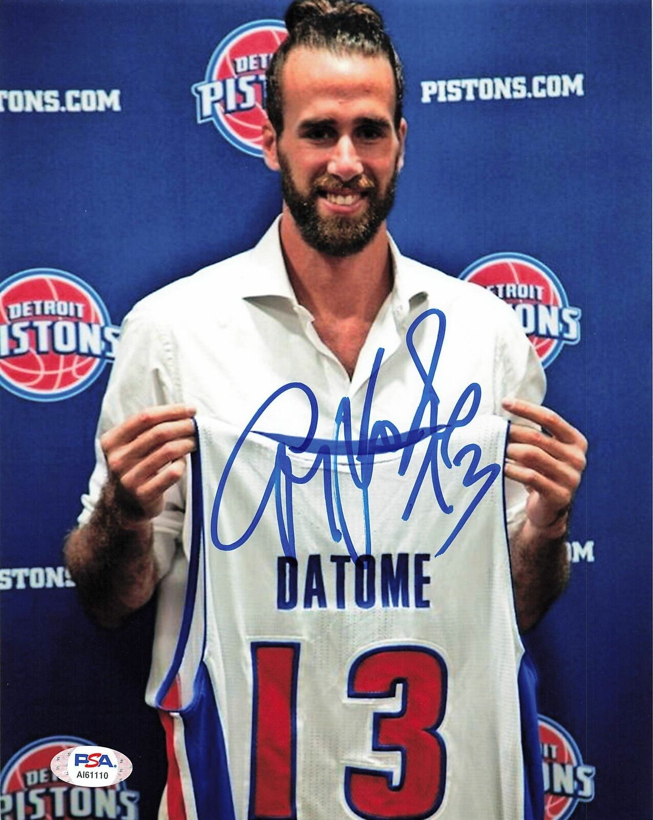 LUIGI DATOME signed 8x10 photo PSA/DNA Detroit Pistons Autographed