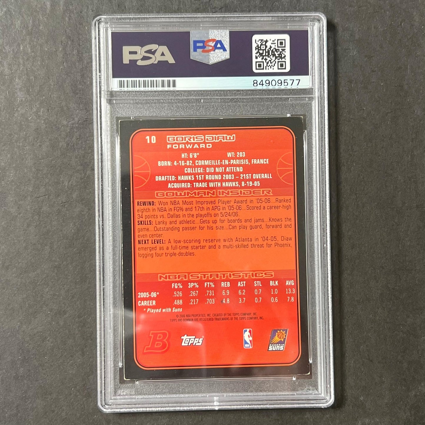 2005-06 Topps Bowman #10 Boris Diaw Signed Card AUTO PSA Slabbed Suns