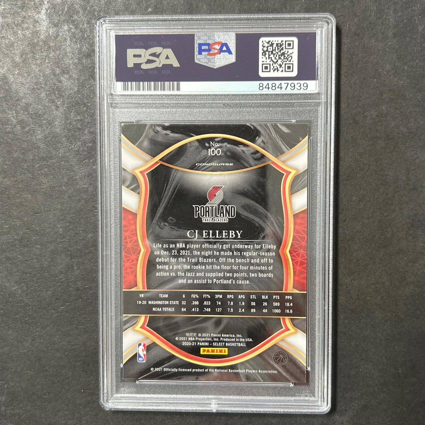 2020-21 Panini Select #100 CJ ELLEBY Signed Card AUTO PSA Slabbed RC Trail Blaze