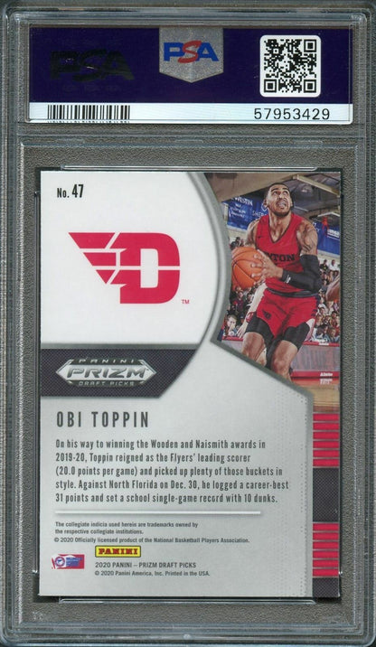 2020 Panini Prizm Draft Picks #47 Obi Toppin PSA 10 RC Knicks