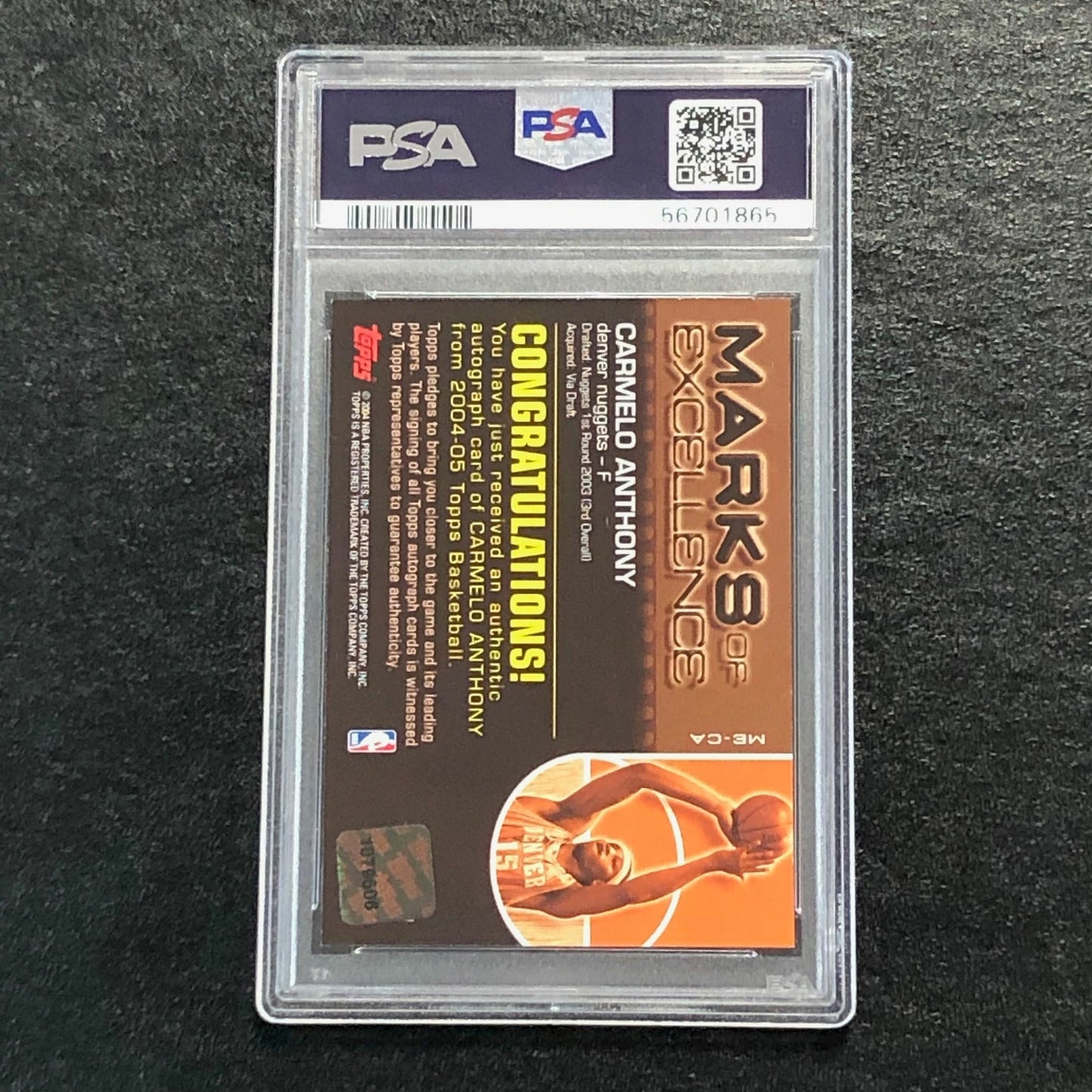 2004-05 Topps Marks Of Excellence #ME-CA Carmelo Anthony Signed Card NM-MT 8 AUT