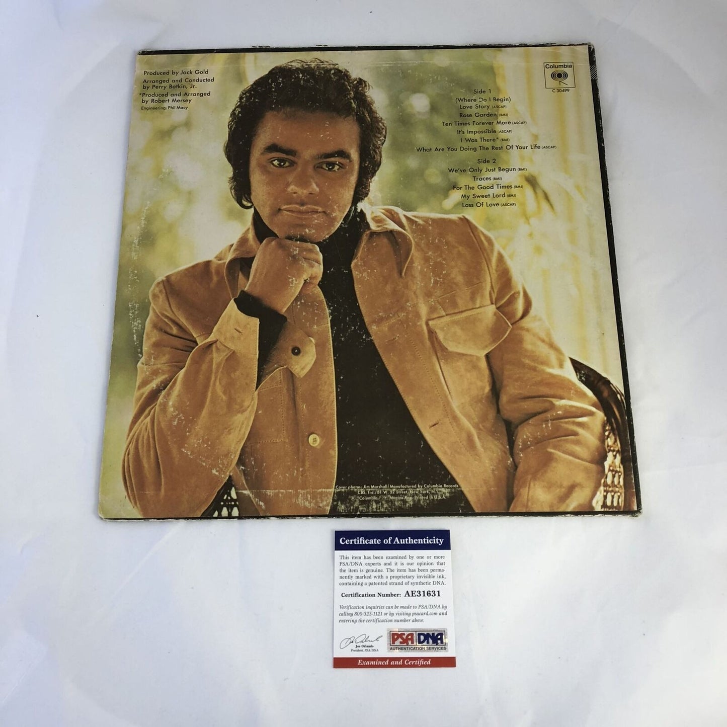 Johnny Mathis Signed Love Story LP Vinyl PSA/DNA Album Autographed