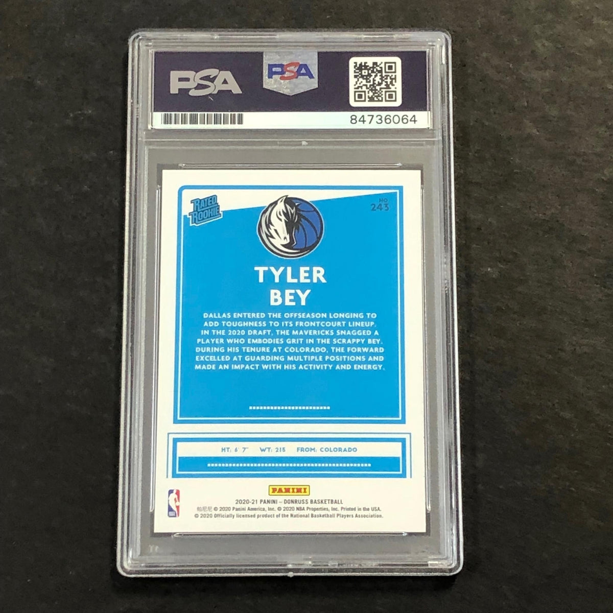 2020-21 Donruss Panini #243 Tyler Bey Card PSA AUTO GRADE 10 Slabbed Mavericks