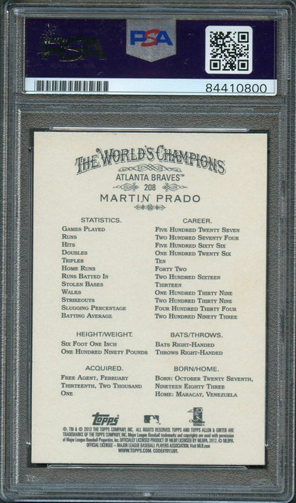 2012 Topps Allen and Ginter #208 Martin Prado Signed Card PSA Slabbed Auto 10 Br