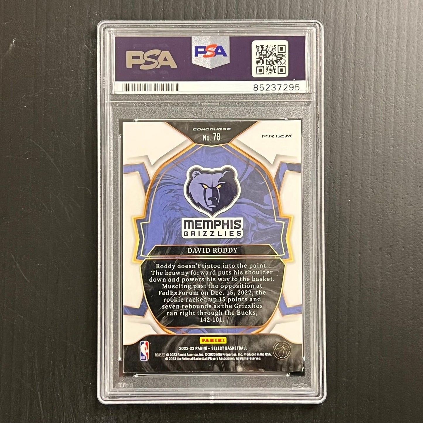 2022-2023 Panini Select #78 David Roddy Signed Card Auto PSA Slabbed RC Grizzlie