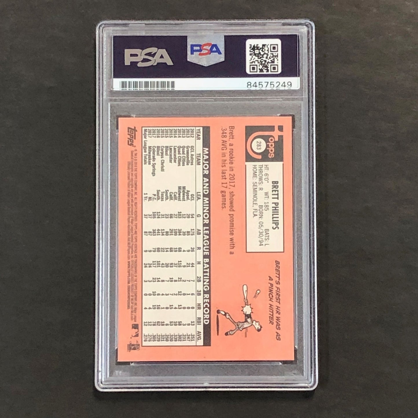 2018 Topps Heritage #283 Brett Phillips Signed Card AUTO PSA Slabbed RC Brewers