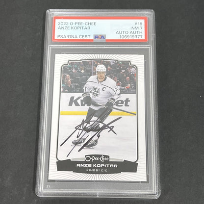 2022 Upper Deck O-Pee-Chee #19 Anze Kopitar signed card PSA 7 Auto A