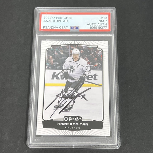 2022 Upper Deck O-Pee-Chee #19 Anze Kopitar signed card PSA 7 Auto A